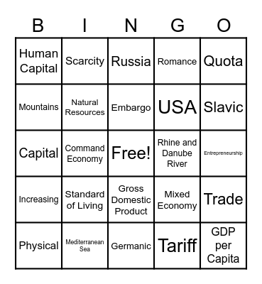 Languages, Impacts, Economics Review Bingo Card