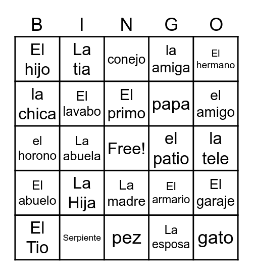 Spanish stuffs Bingo Card