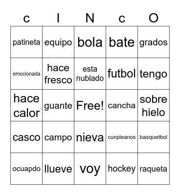 Spanish 9 Bingo Card