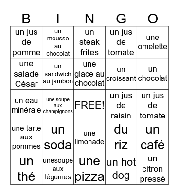 Foods and Drinks Bingo Card