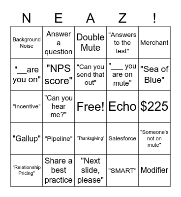 CASCADE Bingo Card