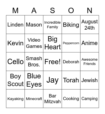 Mason Bingo Card