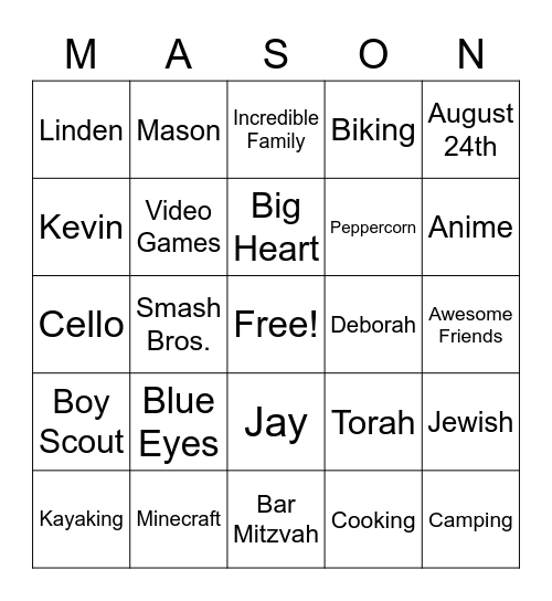 Mason Bingo Card