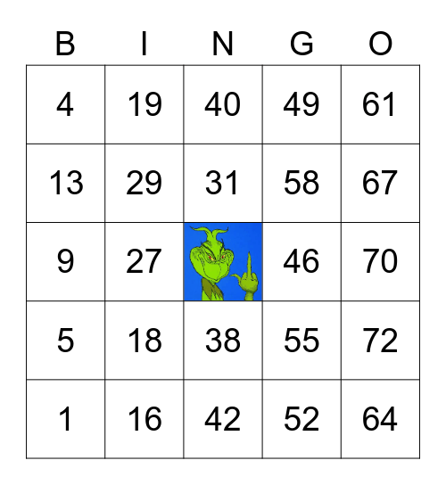 The Grinch Who Stole Christmas Bingo Card