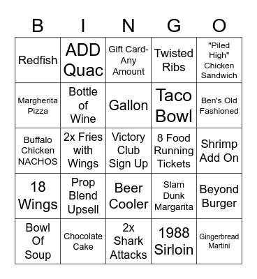 GLORY DAY GRILL Bingo Card