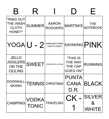 MATT AND NICOLE - JANUARY 12, 2013 Bingo Card