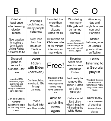 Election 2020 Bingo Card