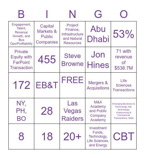 Morgan Lewis Bingo Card