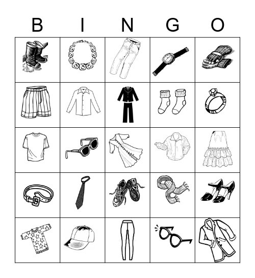 Clothes Bingo Card