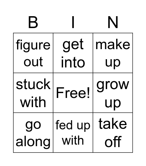 Phrasal Verbs Bingo Card