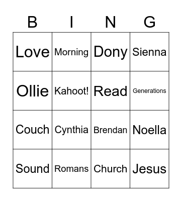 Service Bingo 15 November 2020 Bingo Card