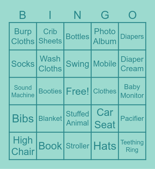 Amanda & Jonathan's Baby Shower Bingo Card