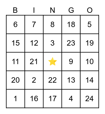 Number Bingo!! Bingo Card