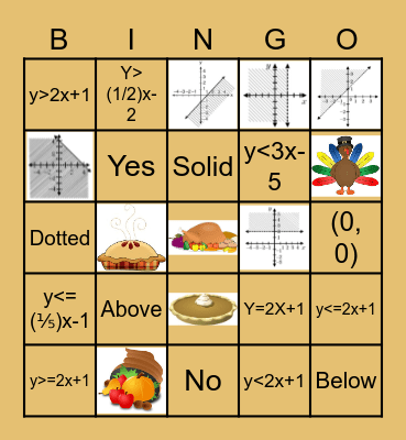 Algebra Lesson 12 Bingo Card