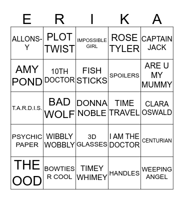 Erika's Bridal Shower Bingo Card
