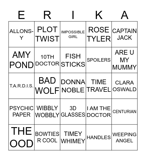 Erika's Bridal Shower Bingo Card