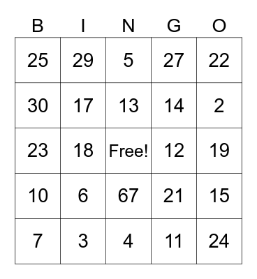 Thanksgiving Day Bingo Card