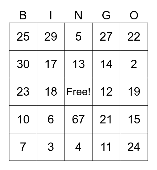 Thanksgiving Day Bingo Card