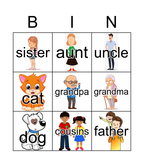 Family Members Bingo Card