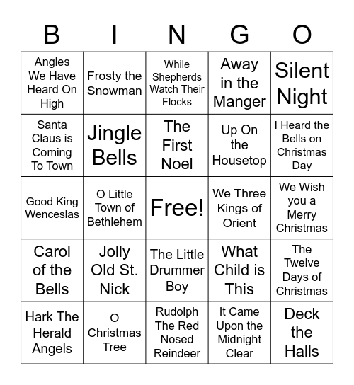 Christmas Music Bingo Card
