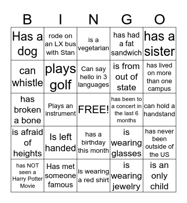 Human Bingo! Find someone who... Bingo Card
