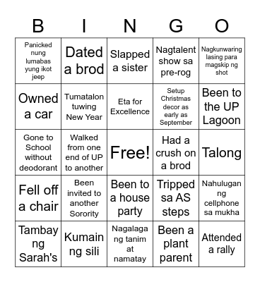 Bingo with the Sisters Bingo Card
