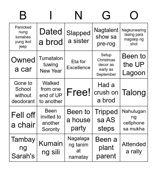 Bingo with the Sisters Bingo Card