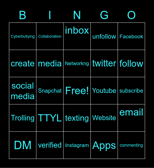 Social Media Bingo Card