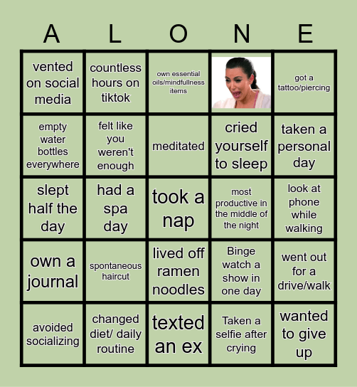 You're Not Bingo Card