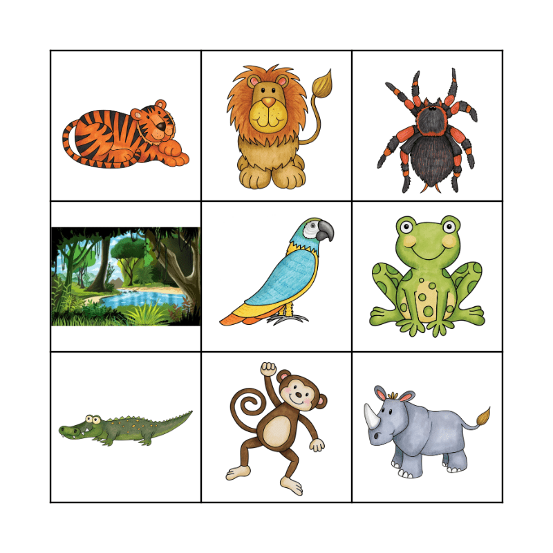 Jungle Animals Bingo Card