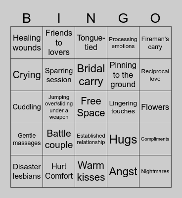 Fanfic Elements Bingo Card