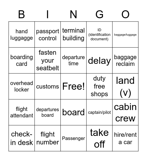 At the airport Bingo Card