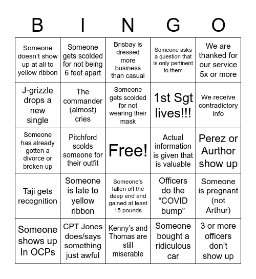 Yellow Ribbon Bingo Card