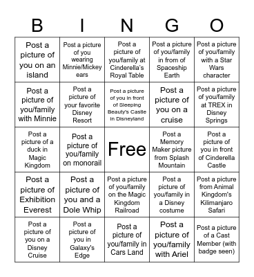 Disney Picture Bingo Card