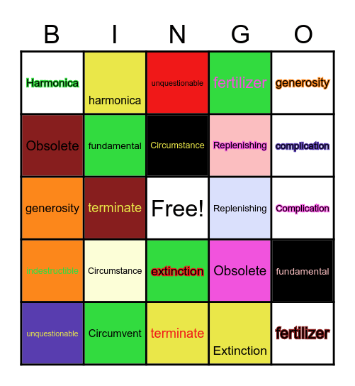 Multisyllabic Words Bingo Card