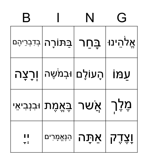 Blessing Before the Reading of the Haftarah Bingo Card