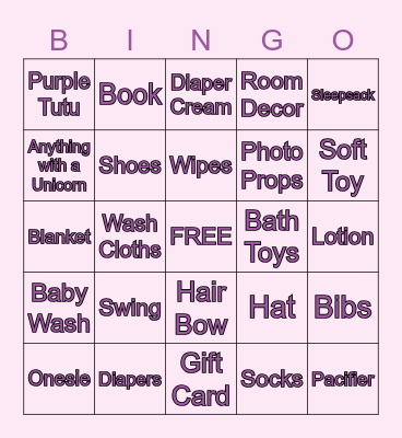 Baby Bingo Card