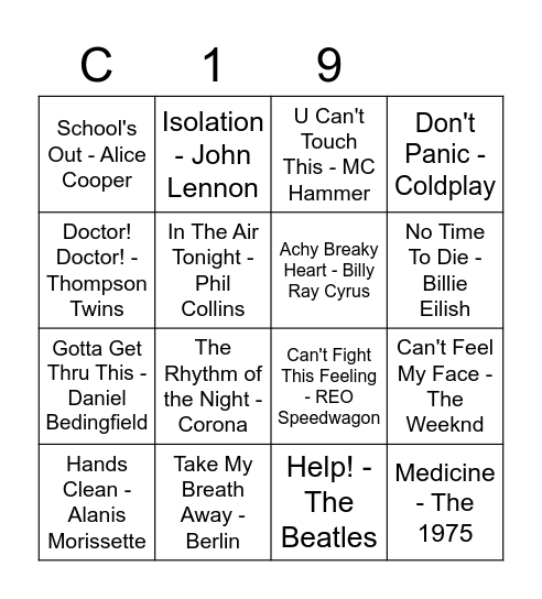 Jordan's Party - COVID Theme Bingo Card