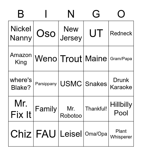 dysFUNctional Family Bingo Card