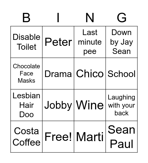 Wyatt's 30th Bingo Card