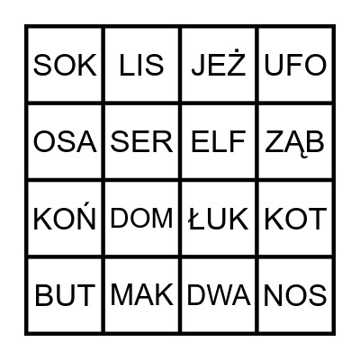 Przeczytaj i zakryj. Bingo Card