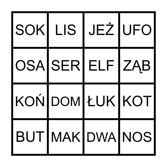 Przeczytaj i zakryj. Bingo Card