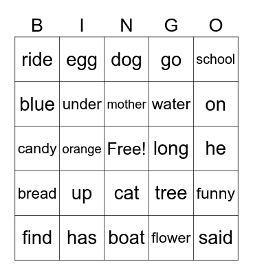 Edmark Lessons 30-70 Bingo Card