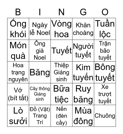 Lễ Giáng Sinh Bingo Card