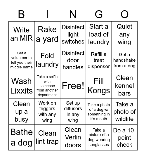 Guide Dog Bingo Card