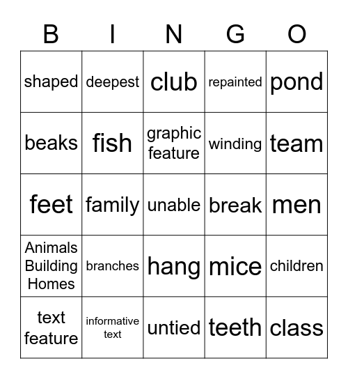 Unit 2 Lesson 6 Bingo Card
