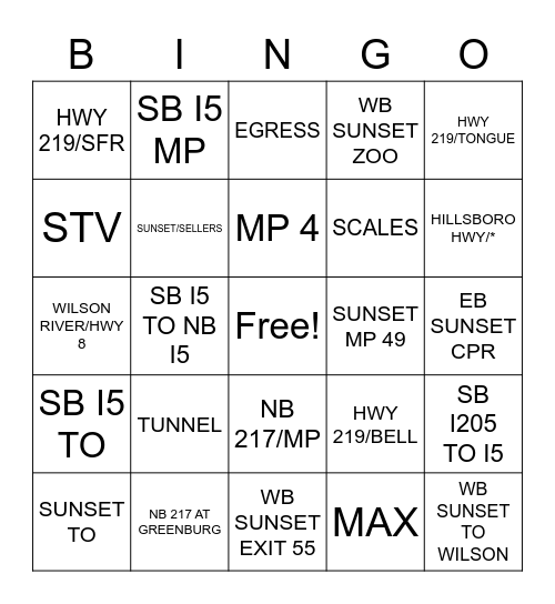 GEO Bingo Card