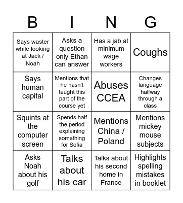 r/ Mr Paterson Bingo Card