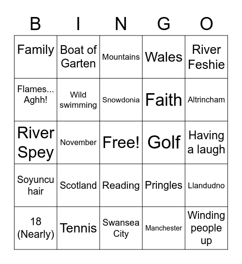 Josh Bingo Card