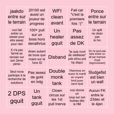 Progress reformed Bingo Card